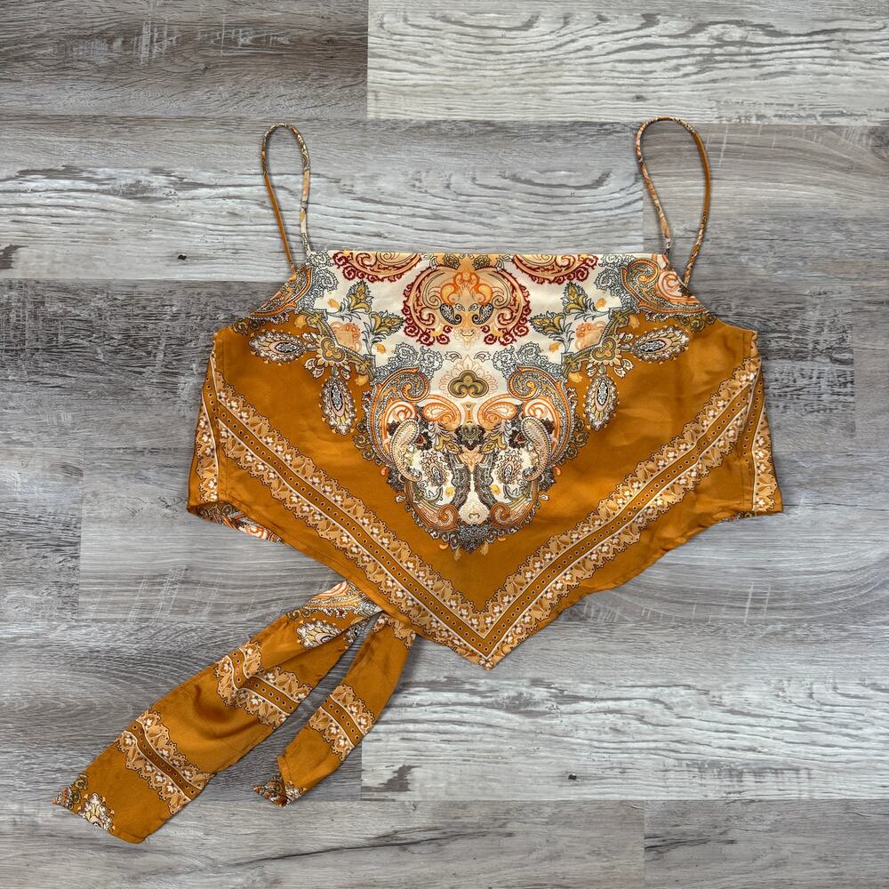 Cotton Candy LA Paisley Scarf Crop Top Bandana Satin Boho Festival Y2K Resort L